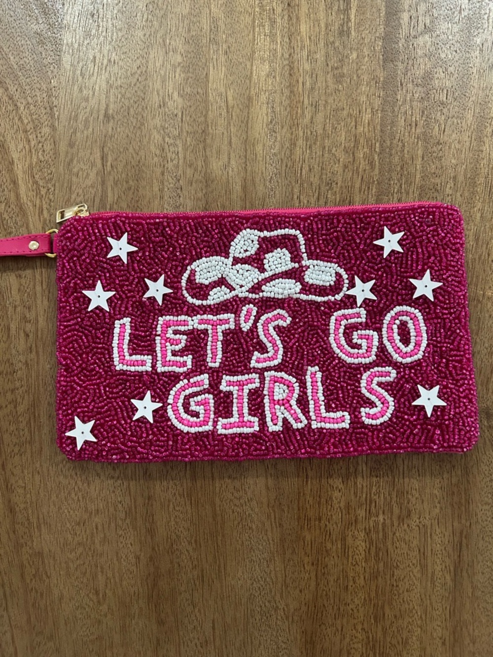Pink Beaded 'Let's Go Girls' Wristlet Clutch